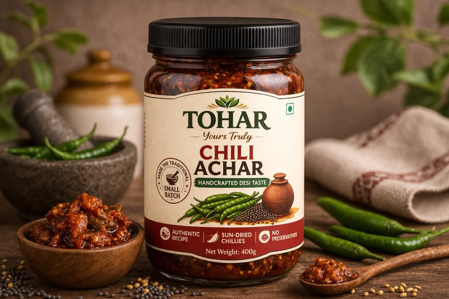 Tohar Chili Achar — spicy chili pickle jar